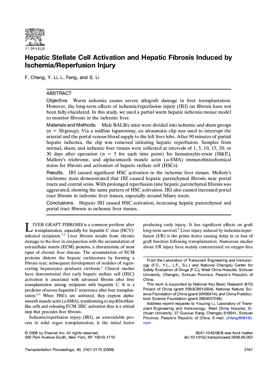 Hepatic Stellate Cell Activation and Hepatic Fibrosis Induced by Ischemia/Reperfusion Injury 