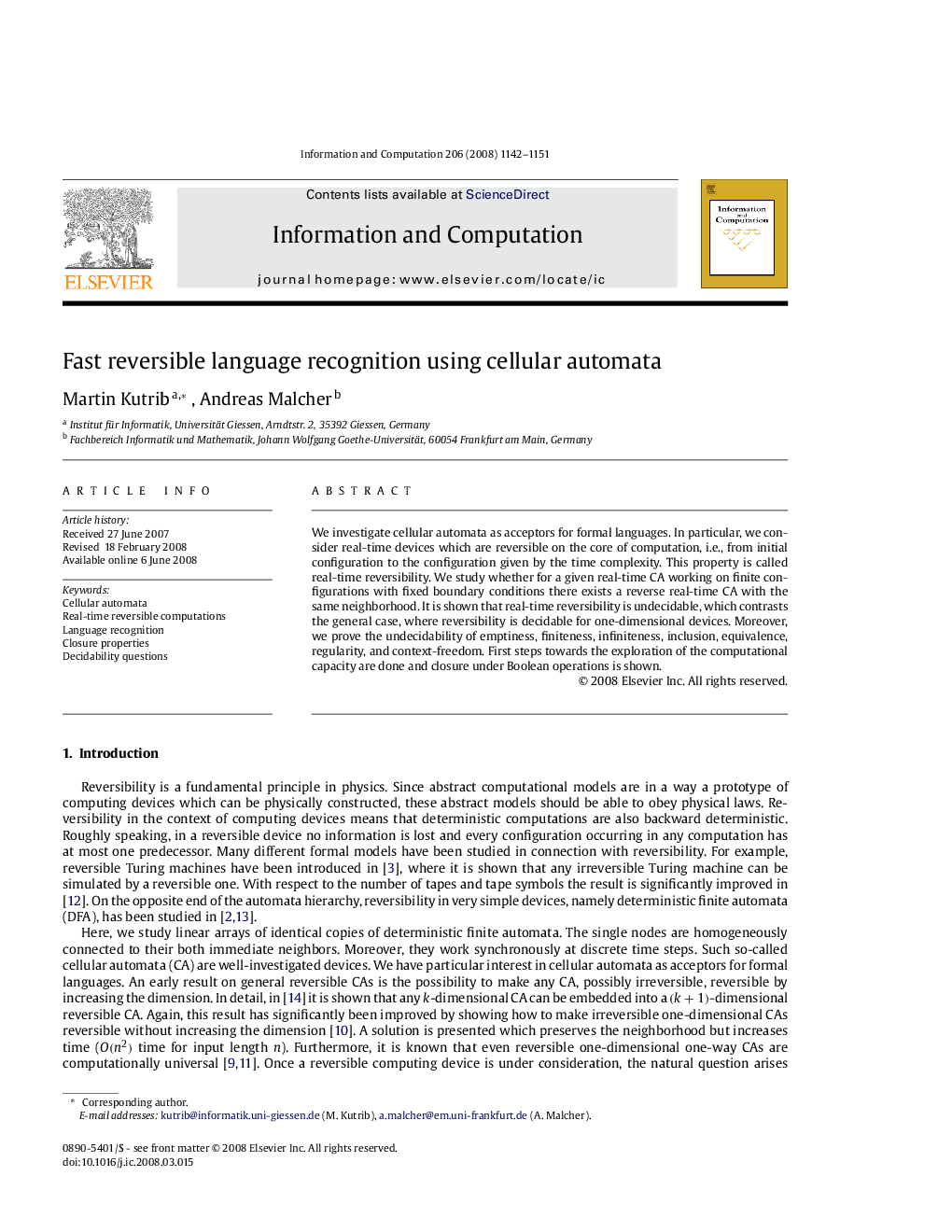 Fast reversible language recognition using cellular automata