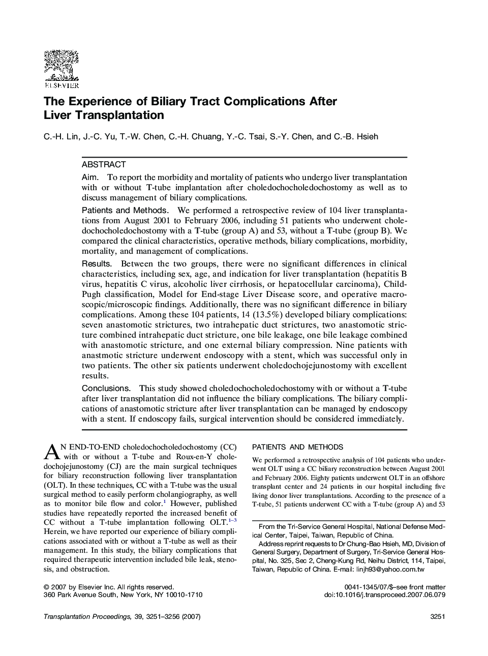 The Experience of Biliary Tract Complications After Liver Transplantation