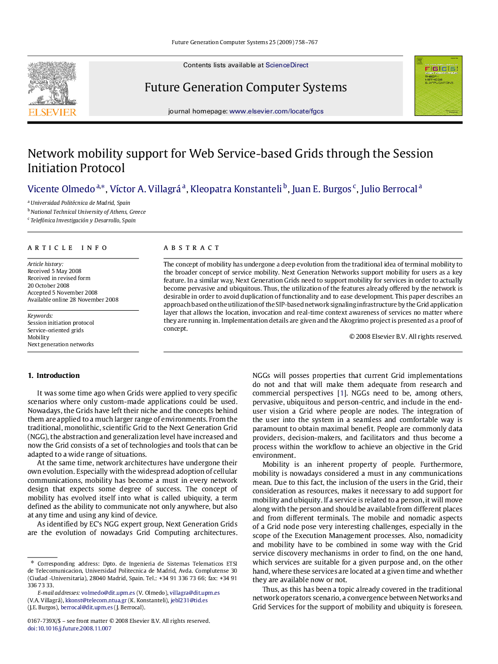 Network mobility support for Web Service-based Grids through the Session Initiation Protocol