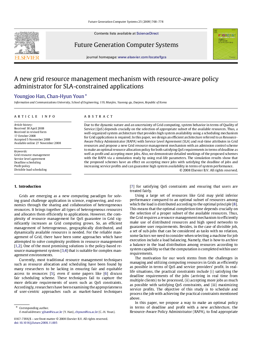 A new grid resource management mechanism with resource-aware policy administrator for SLA-constrained applications