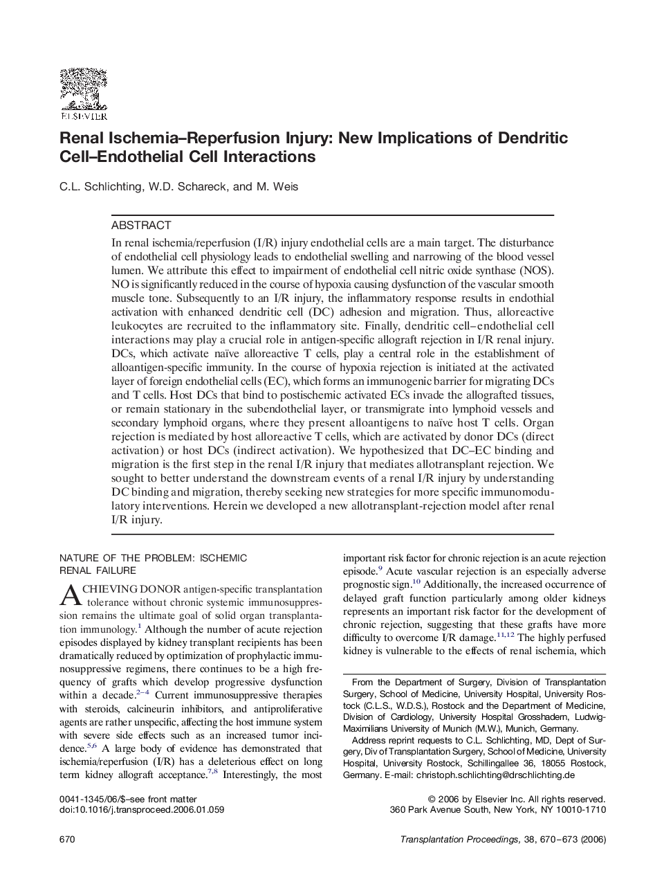 Renal Ischemia–Reperfusion Injury: New Implications of Dendritic Cell–Endothelial Cell Interactions