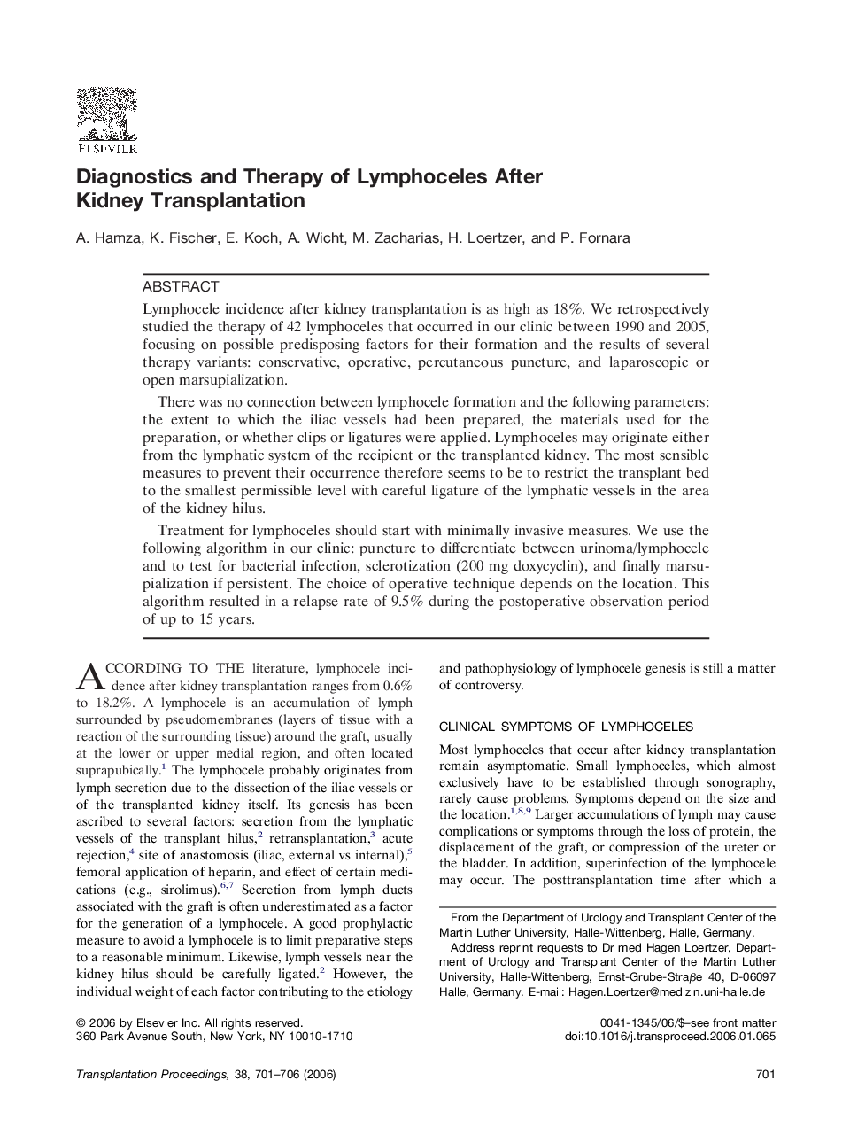 Diagnostics and Therapy of Lymphoceles After Kidney Transplantation