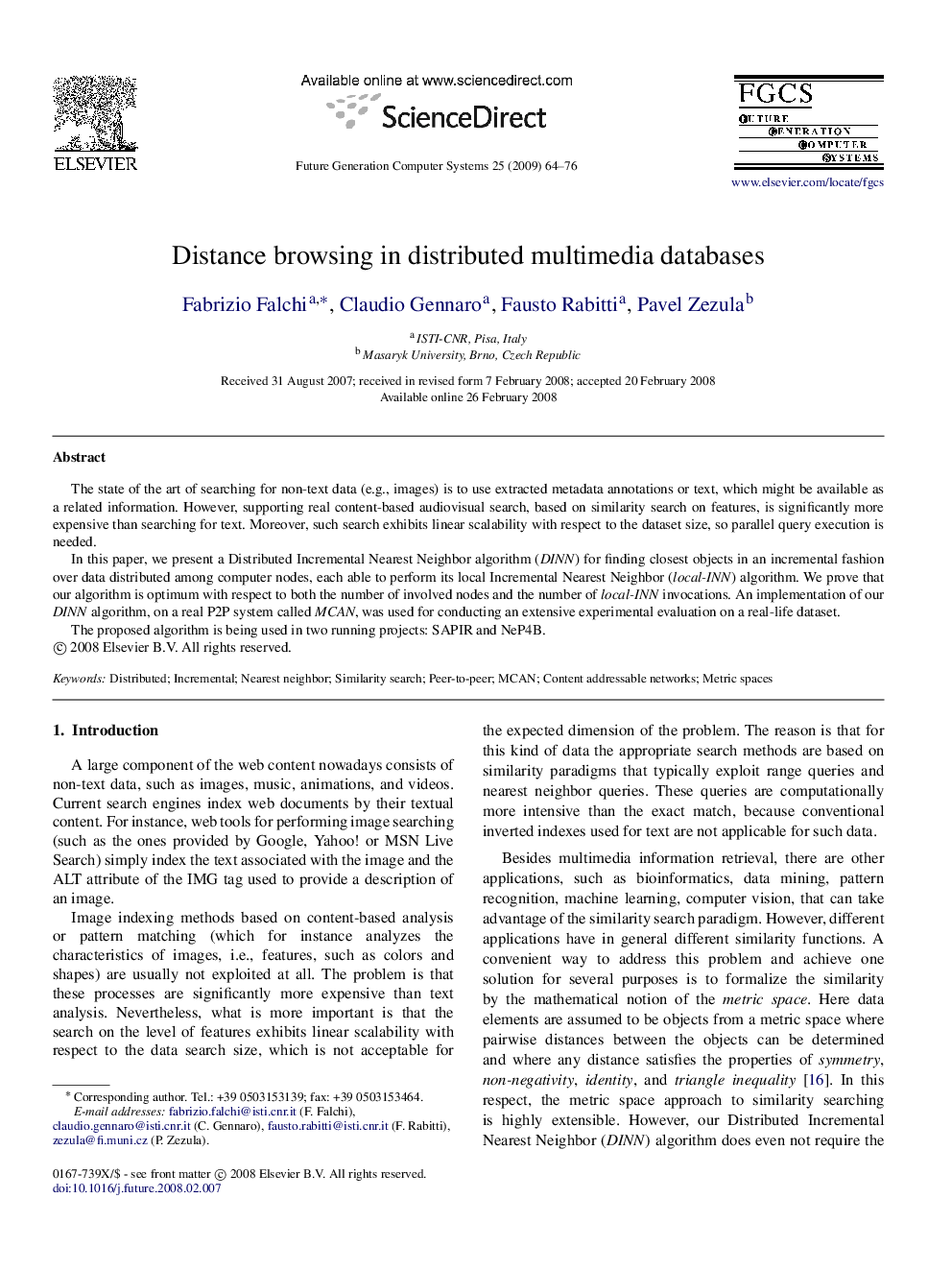 Distance browsing in distributed multimedia databases