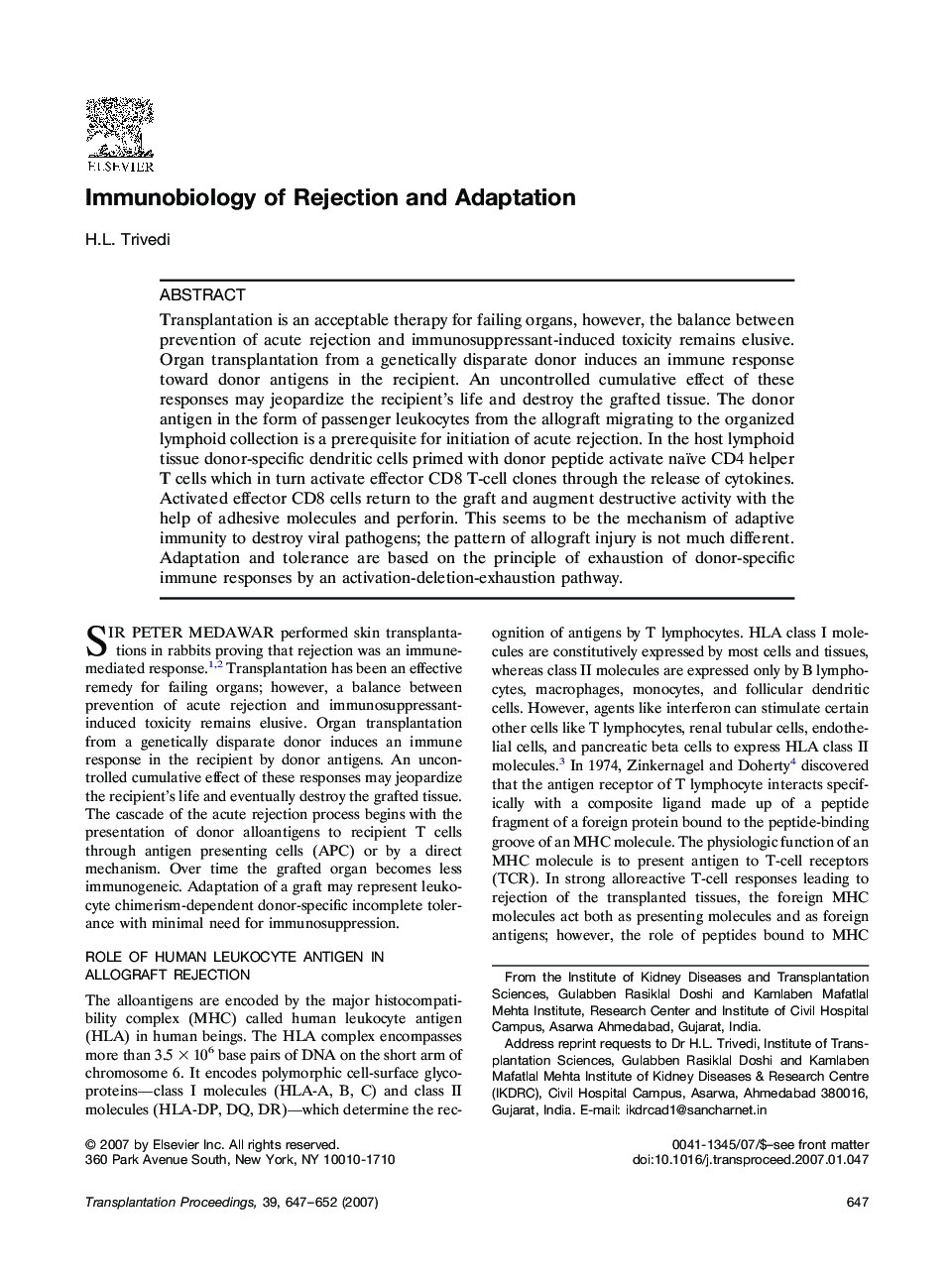 Immunobiology of Rejection and Adaptation