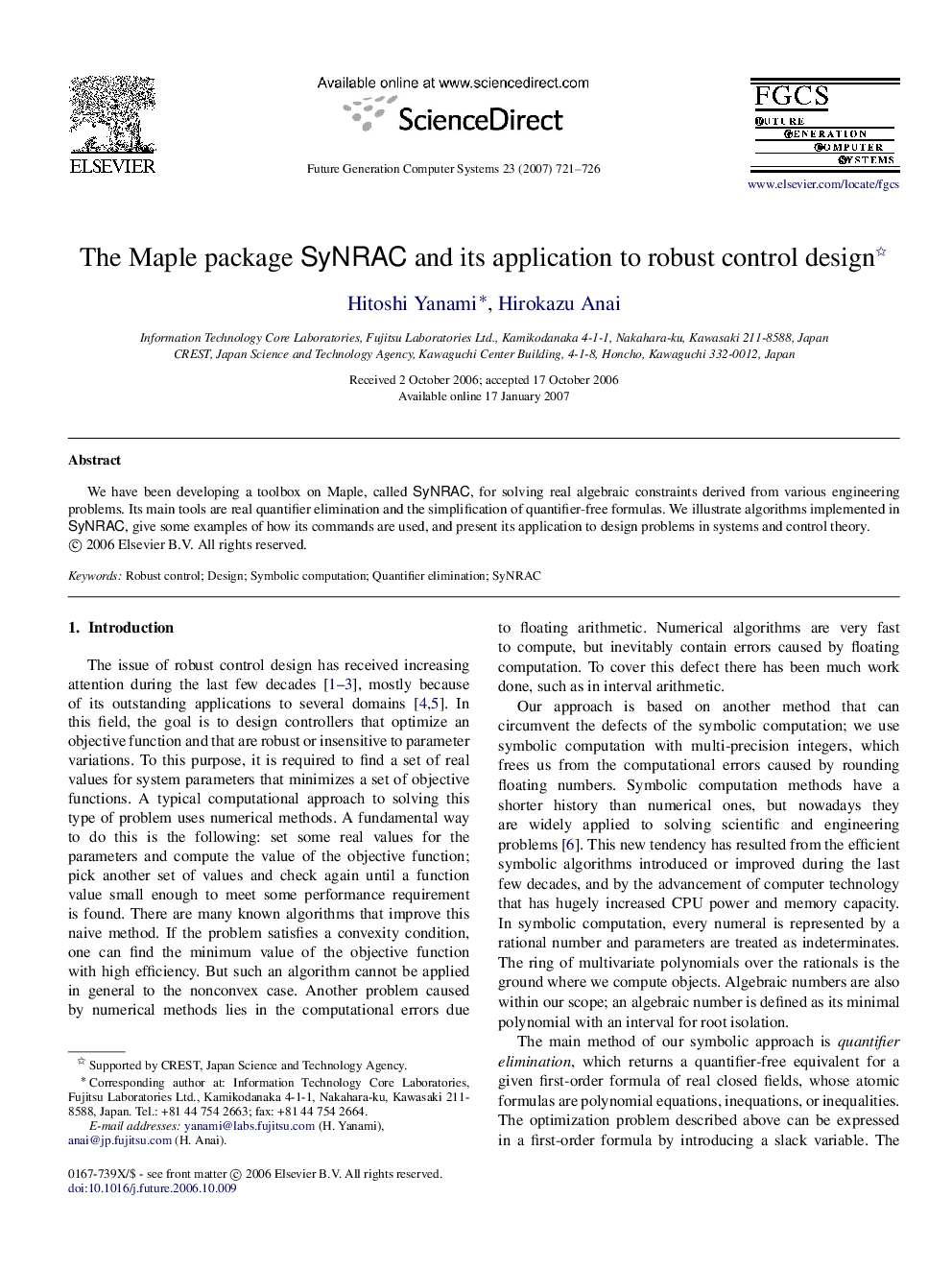 The Maple package SyNRAC and its application to robust control design 