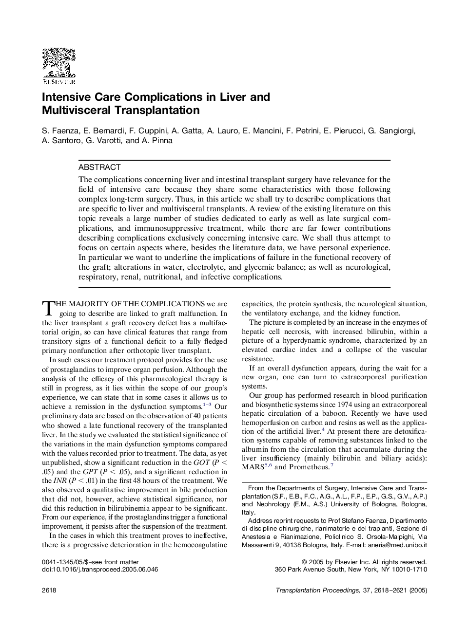 Intensive Care Complications in Liver and Multivisceral Transplantation