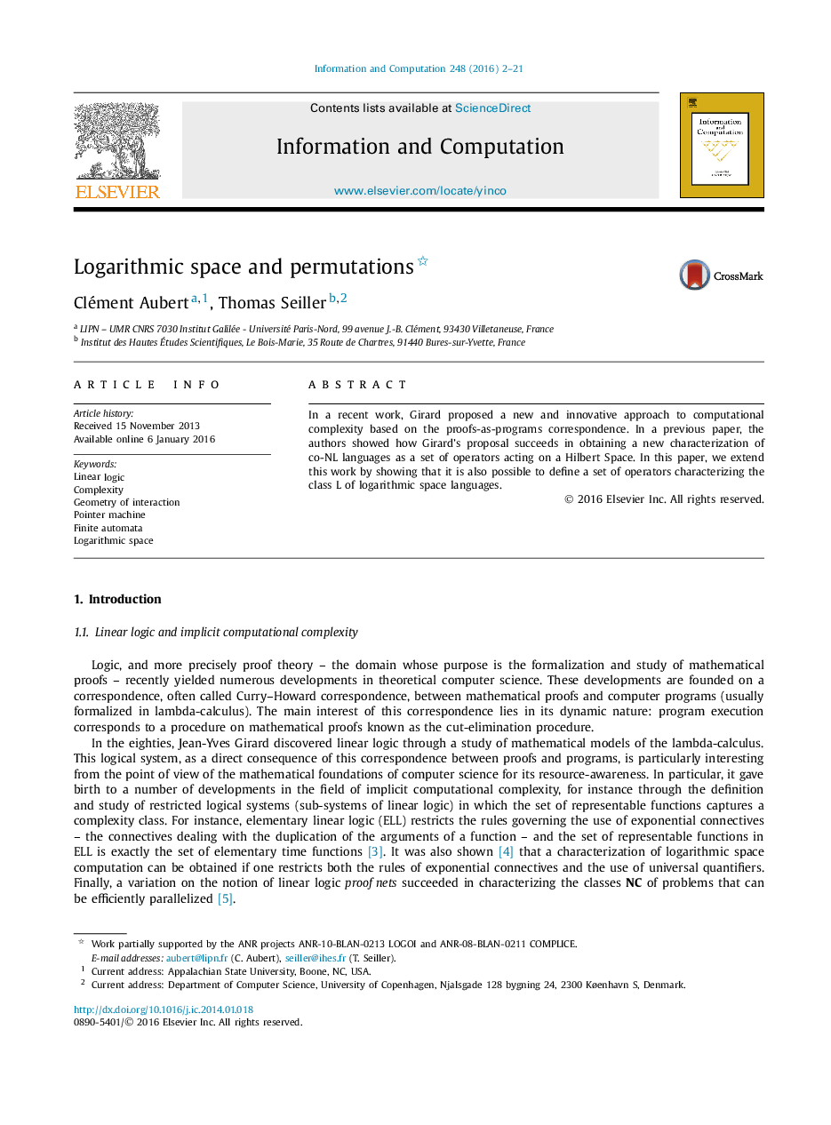 Logarithmic space and permutations 