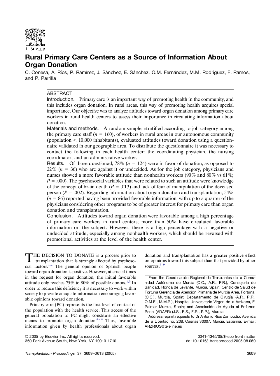 Rural Primary Care Centers as a Source of Information About Organ Donation