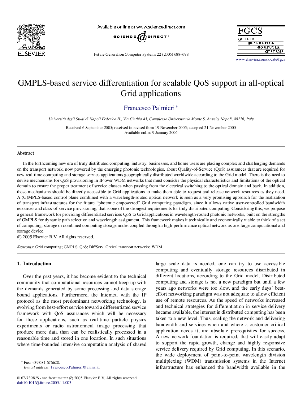 GMPLS-based service differentiation for scalable QoS support in all-optical Grid applications