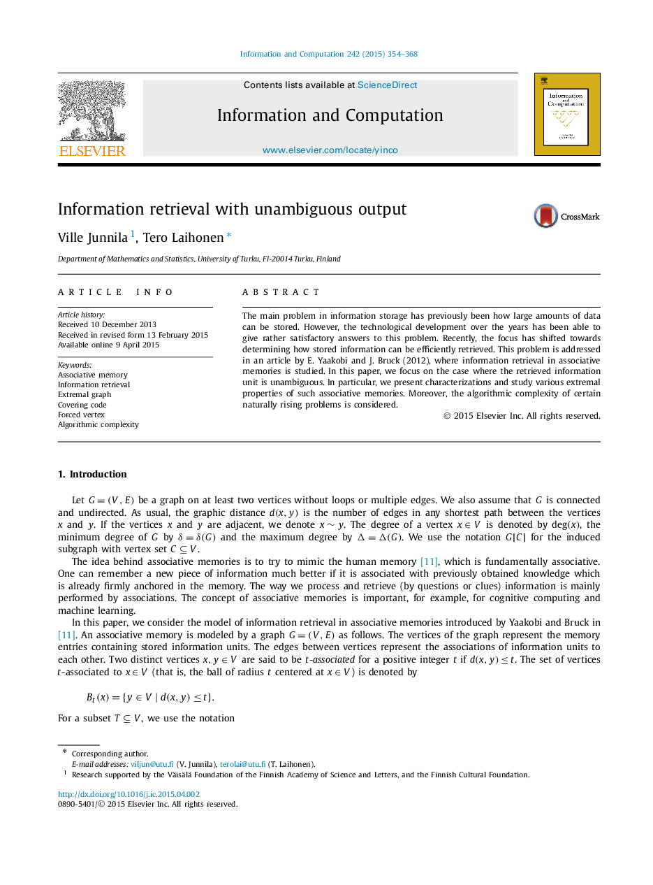 Information retrieval with unambiguous output