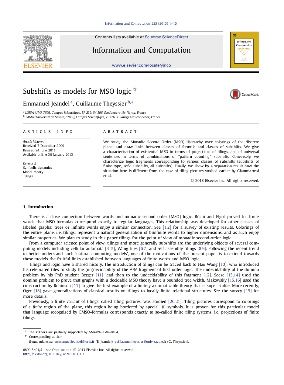 Subshifts as models for MSO logic 