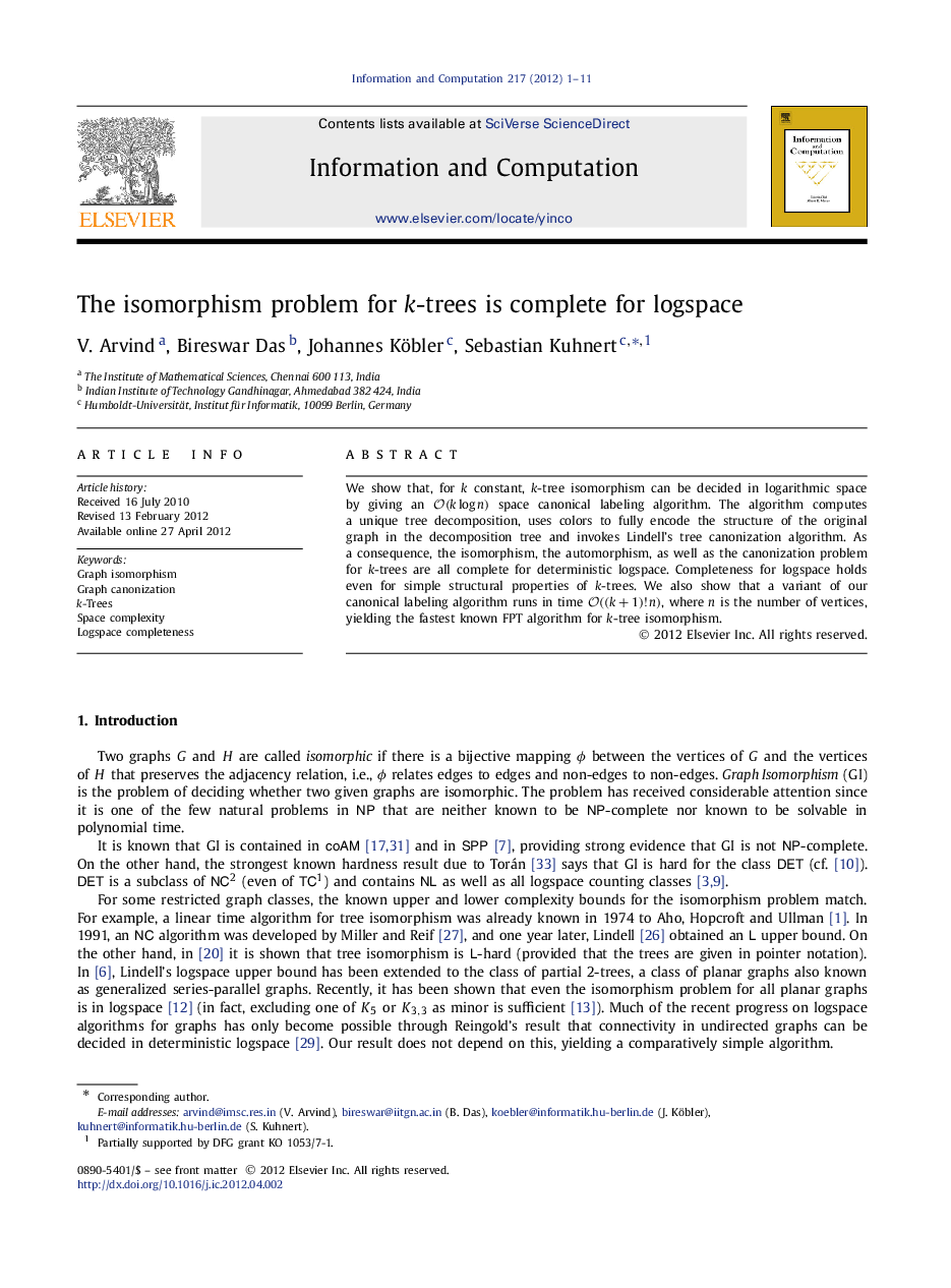 The isomorphism problem for k-trees is complete for logspace