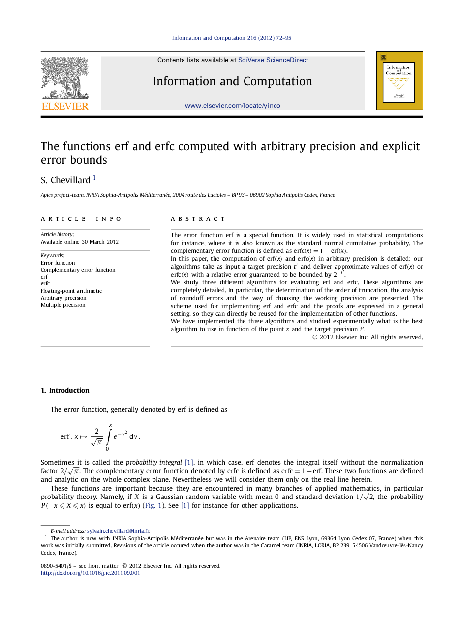 The functions erf and erfc computed with arbitrary precision and explicit error bounds