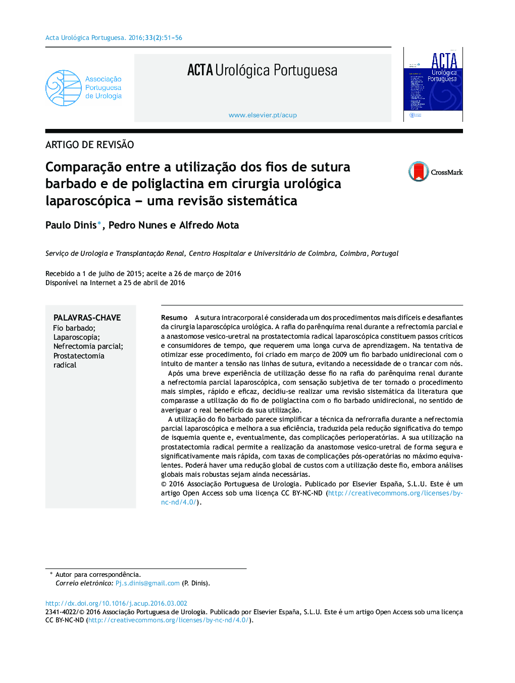 Comparação entre a utilização dos fios de sutura barbado e de poliglactina em cirurgia urológica laparoscópica – uma revisão sistemática