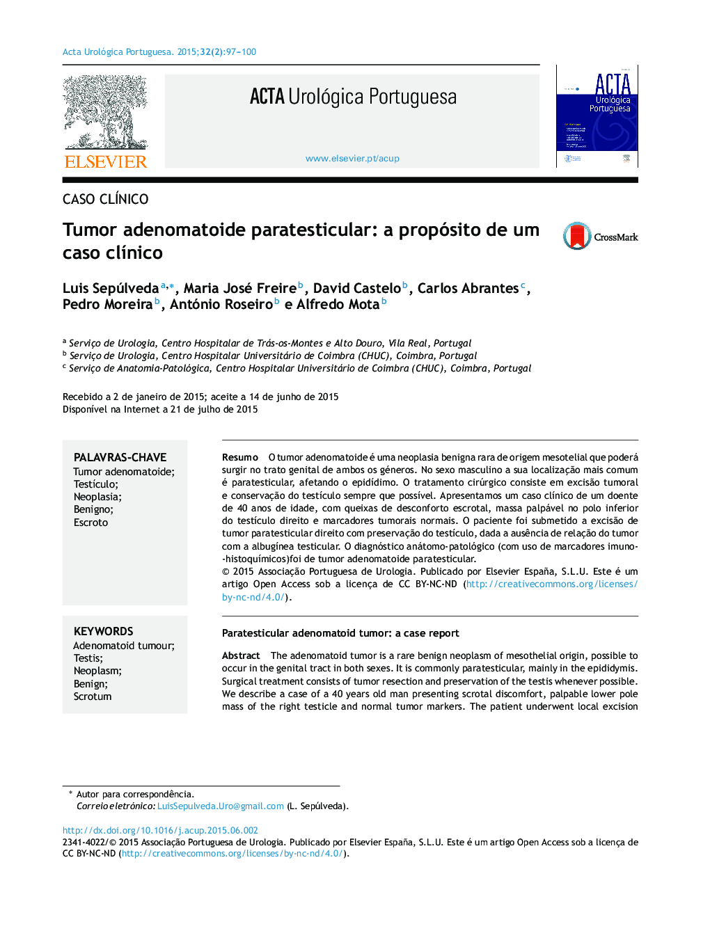 Tumor adenomatoide paratesticular: a propósito de um caso clínico