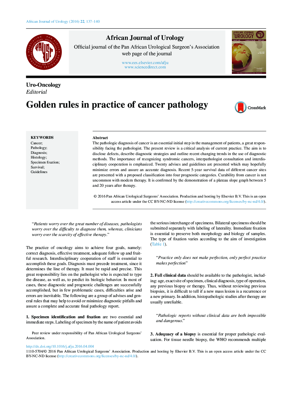 Golden rules in practice of cancer pathology 