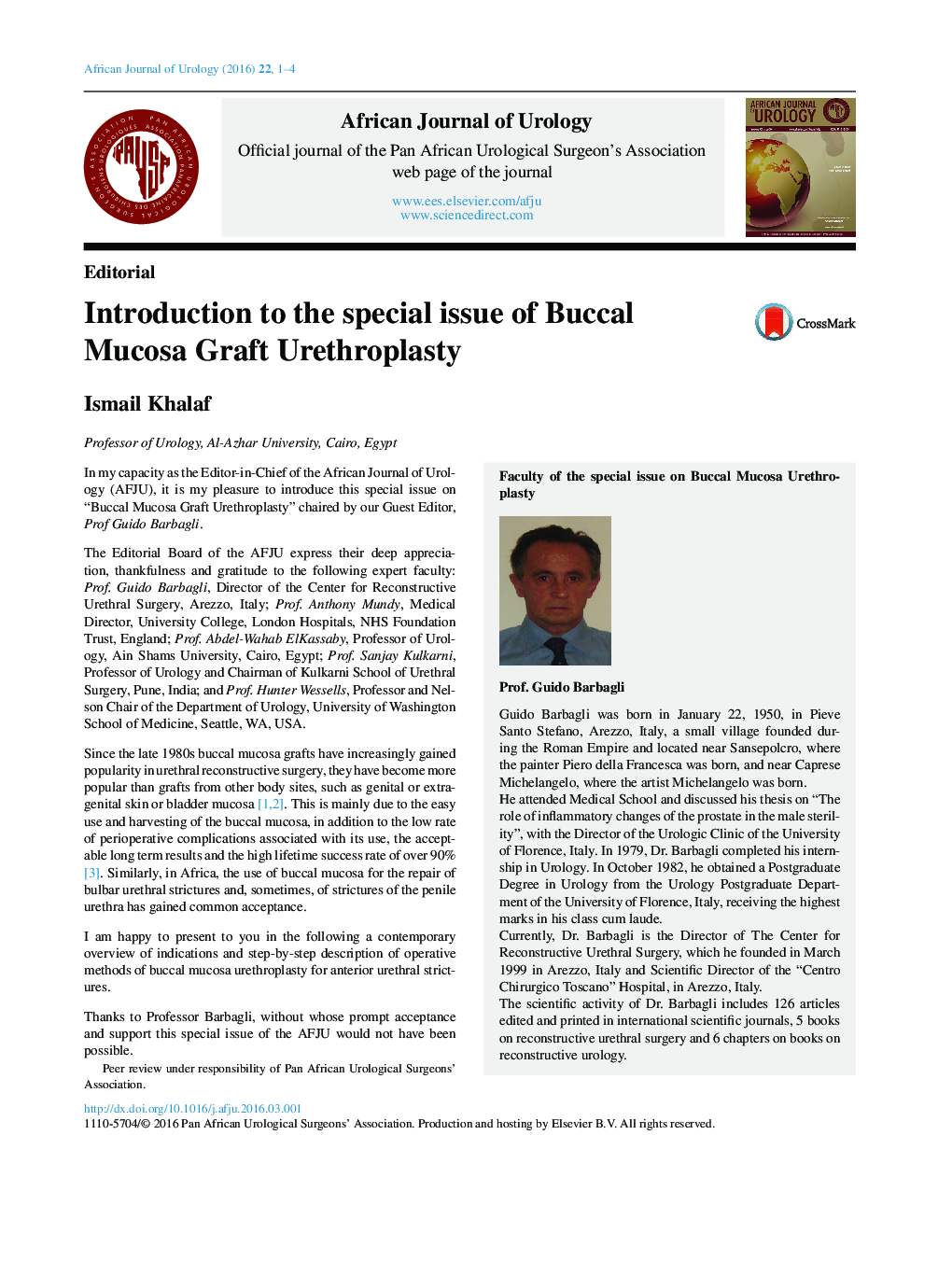 Introduction to the special issue of Buccal Mucosa Graft Urethroplasty