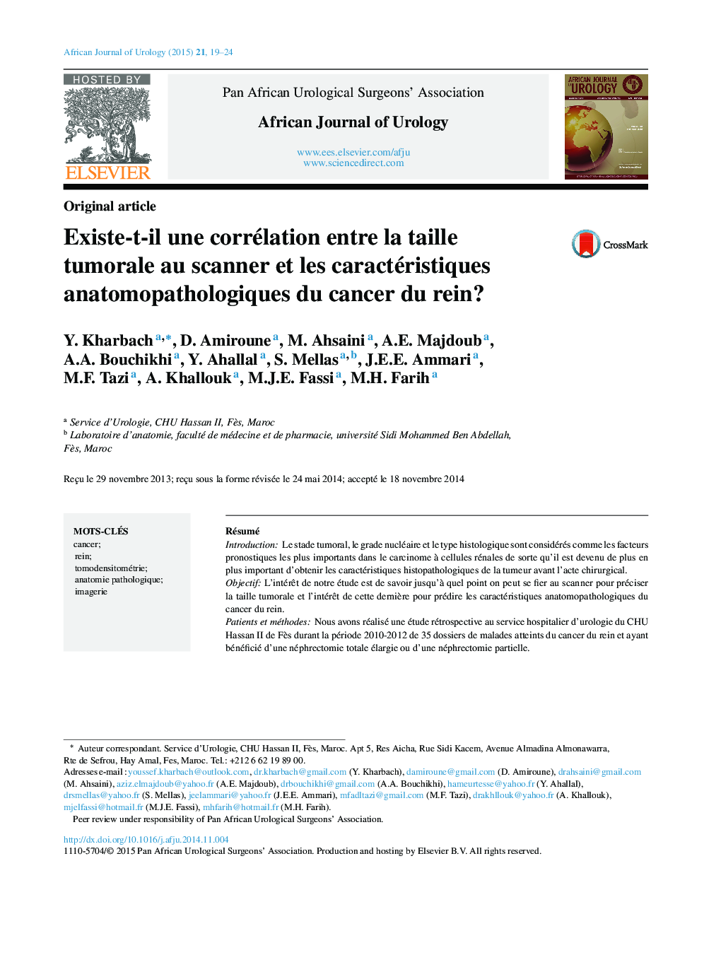 Existe-t-il une corrélation entre la taille tumorale au scanner et les caractéristiques anatomopathologiques du cancer du rein? 