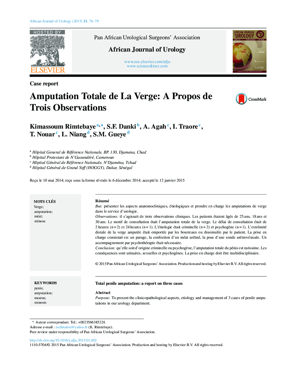 Amputation Totale de La Verge: A Propos de Trois Observations 