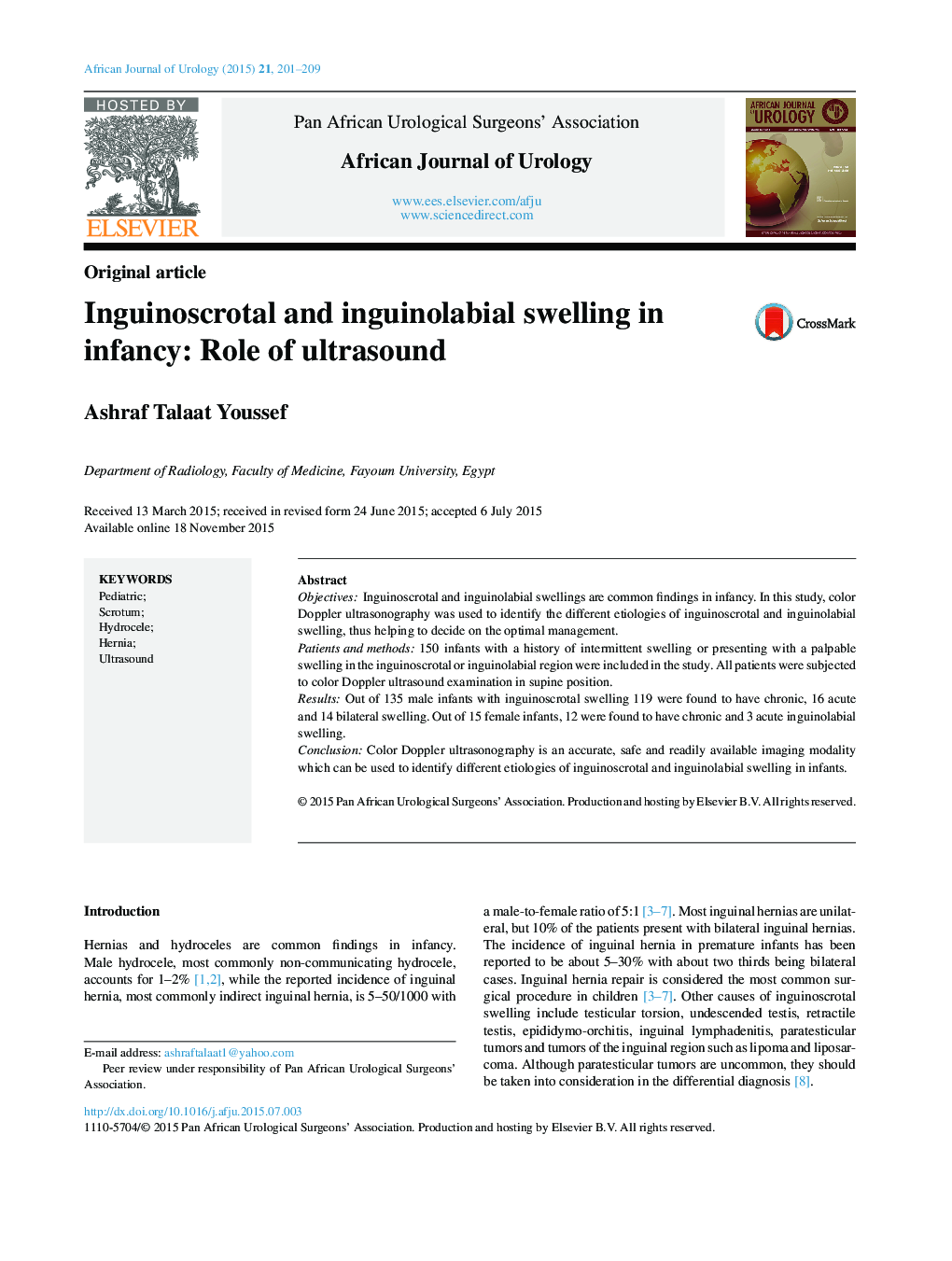 Inguinoscrotal and inguinolabial swelling in infancy: Role of ultrasound 