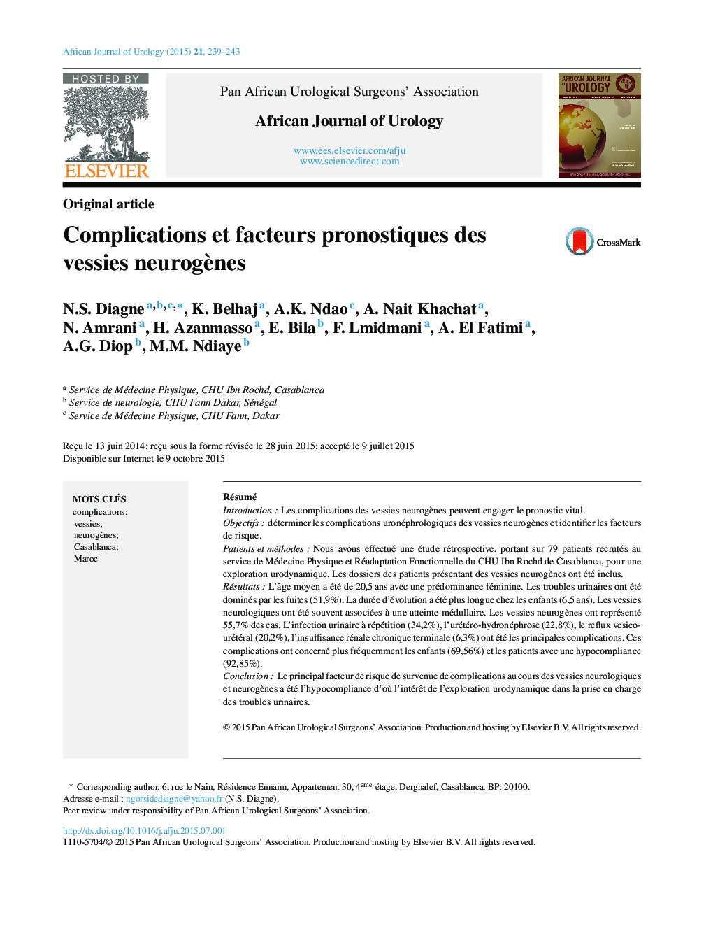 Complications et facteurs pronostiques des vessies neurogènes 