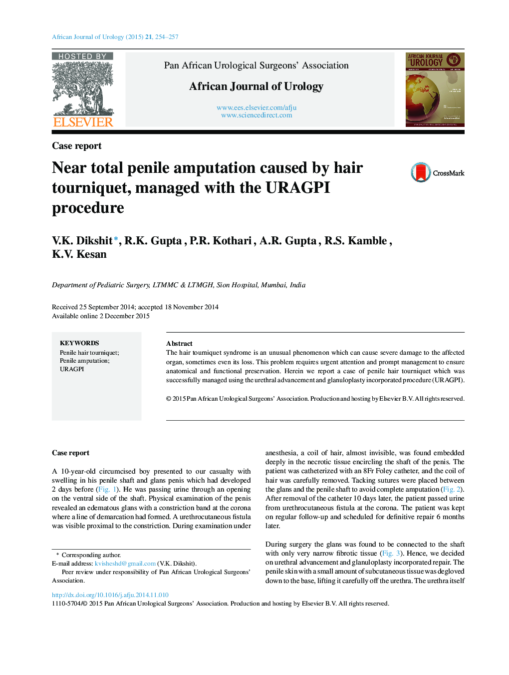 Near total penile amputation caused by hair tourniquet, managed with the URAGPI procedure 