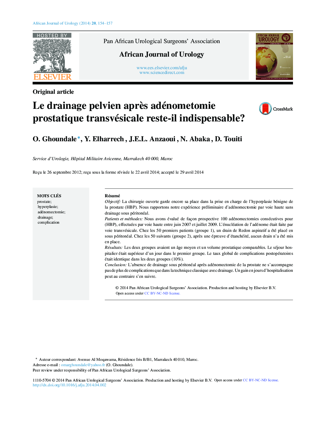 عکس صفحه اول مقاله: Le drainage pelvien après adénometomie prostatique transvésicale reste-il indispensable? Le drainage pelvien après adénometomie prostatique transvésicale reste-il indispensable?