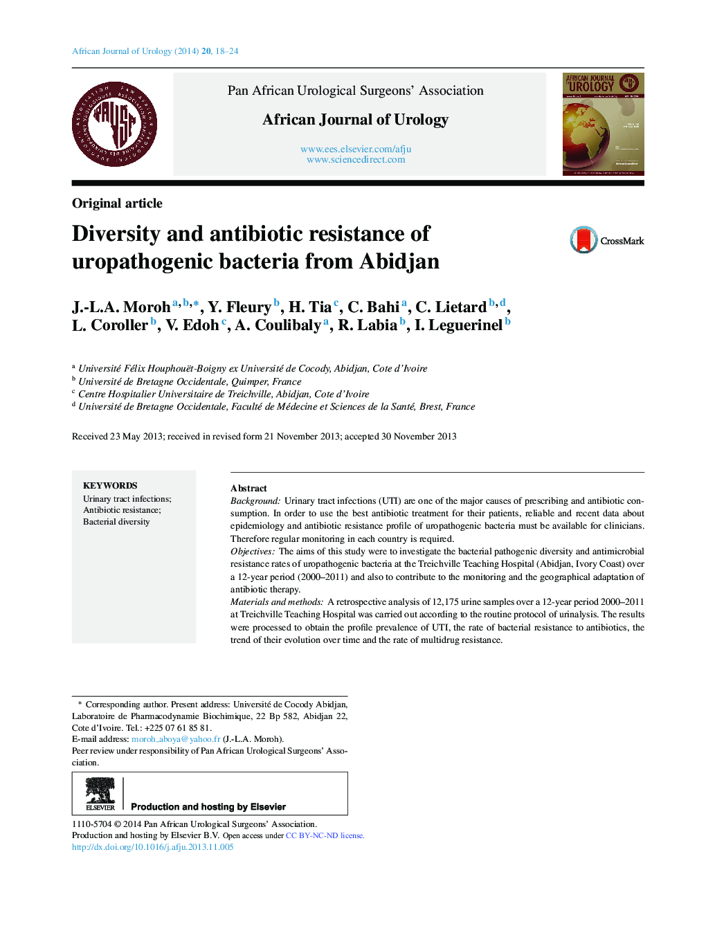 Diversity and antibiotic resistance of uropathogenic bacteria from Abidjan 