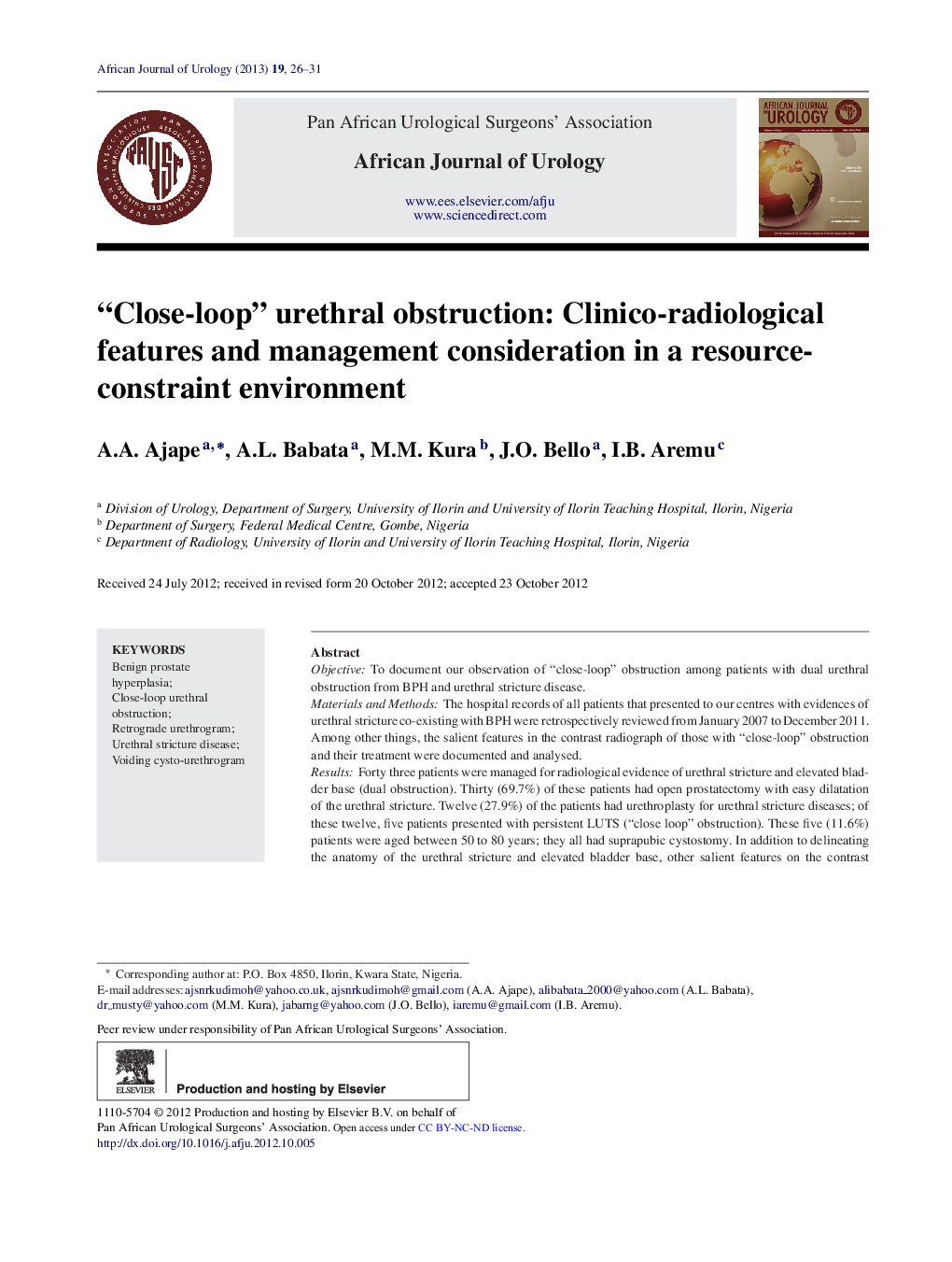 “Close-loop” urethral obstruction: Clinico-radiological features and management consideration in a resource-constraint environment 