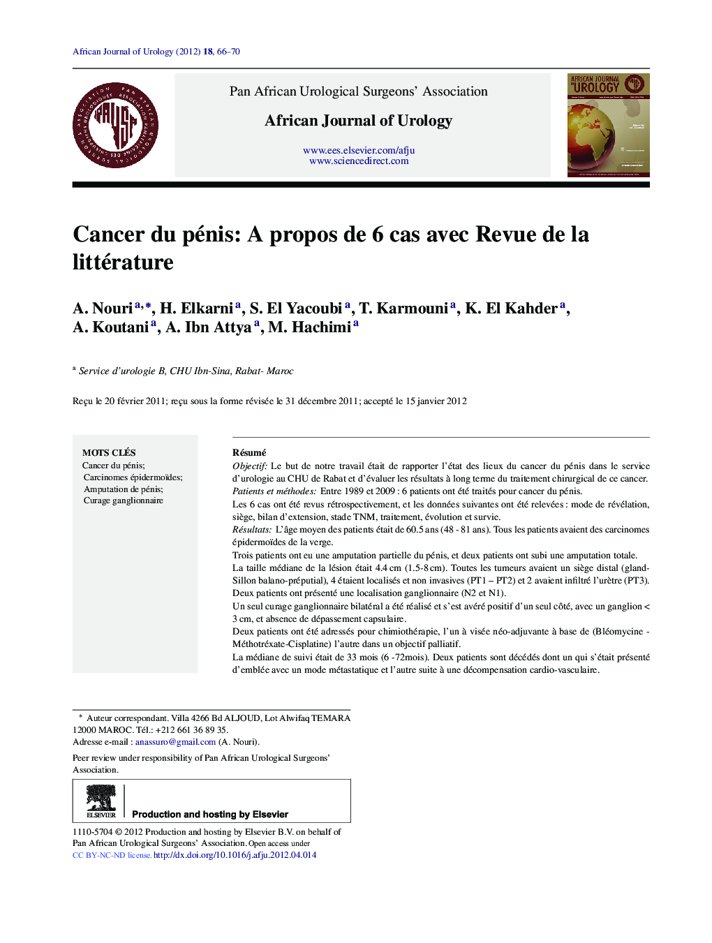 Cancer du pénis: A propos de 6 cas avec Revue de la littérature 