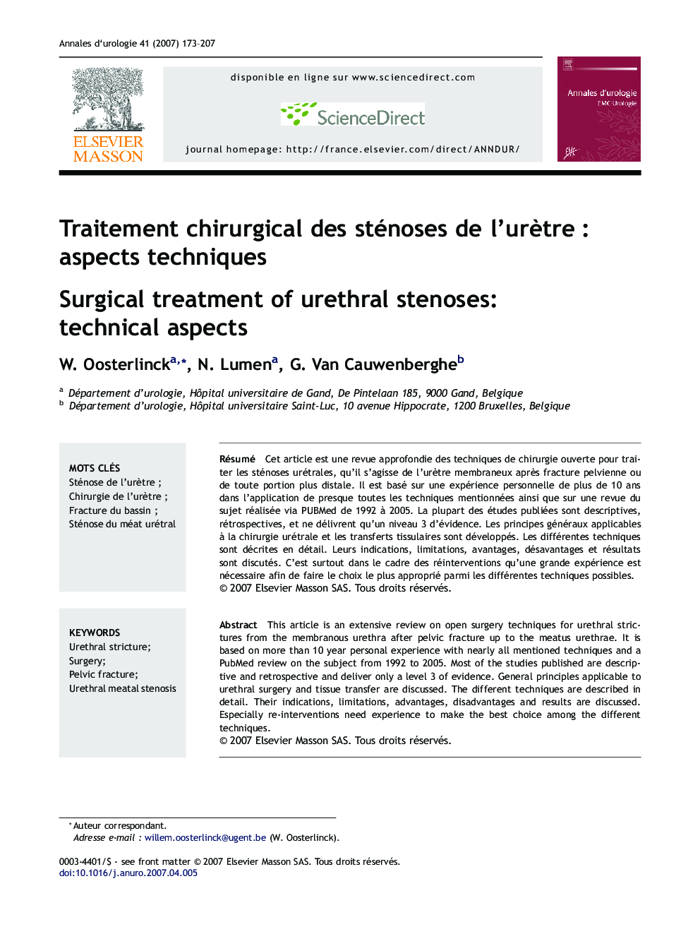 Traitement chirurgical des sténoses de l'urètre : aspects techniques