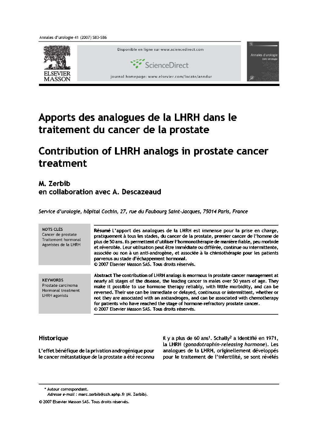 Apports des analogues de la LHRH dans le traitement du cancer de la prostate