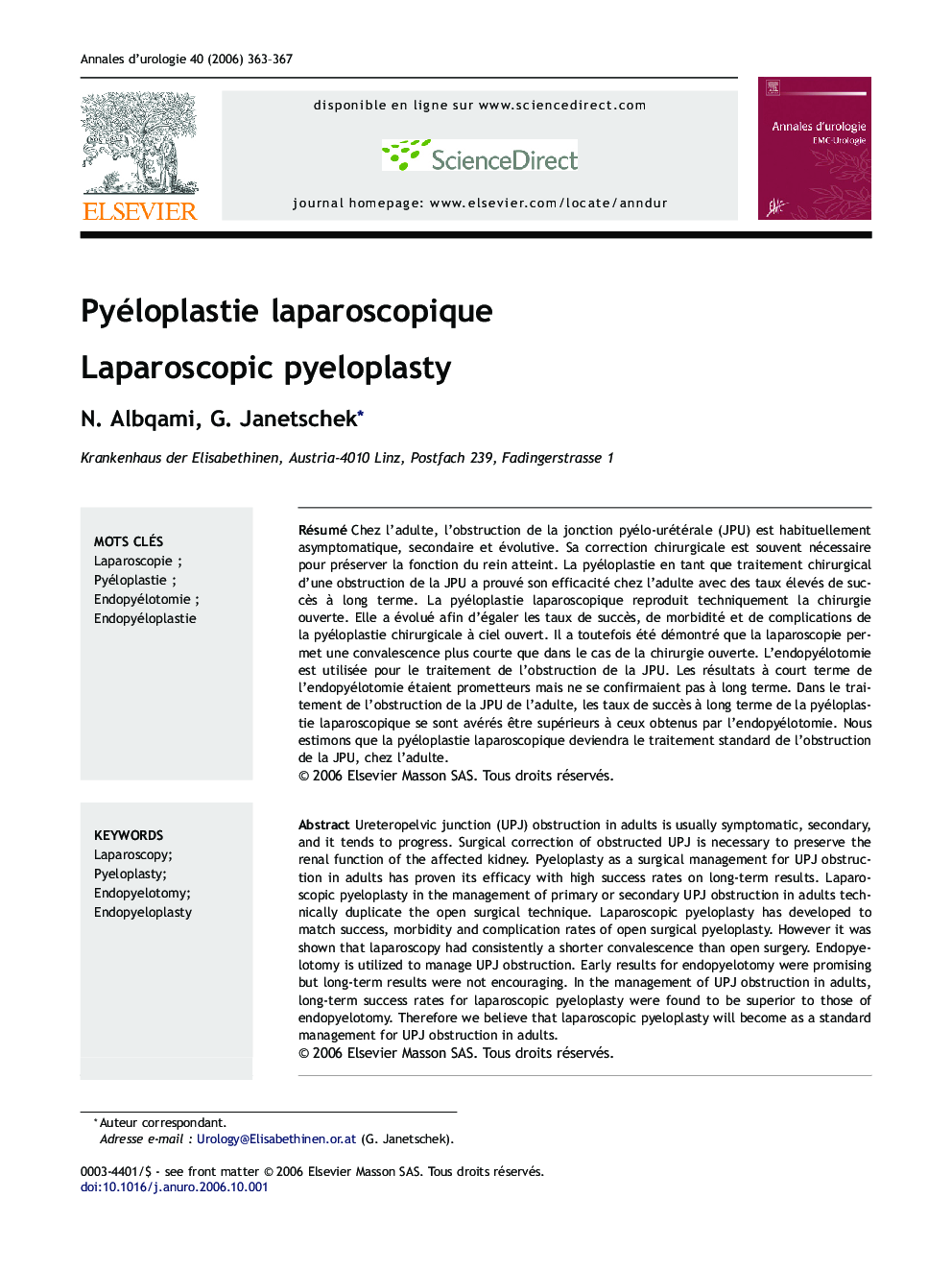 Pyéloplastie laparoscopique