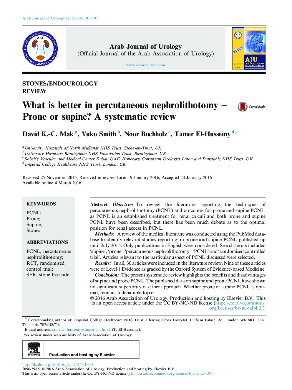 What is better in percutaneous nephrolithotomy – Prone or supine? A systematic review 