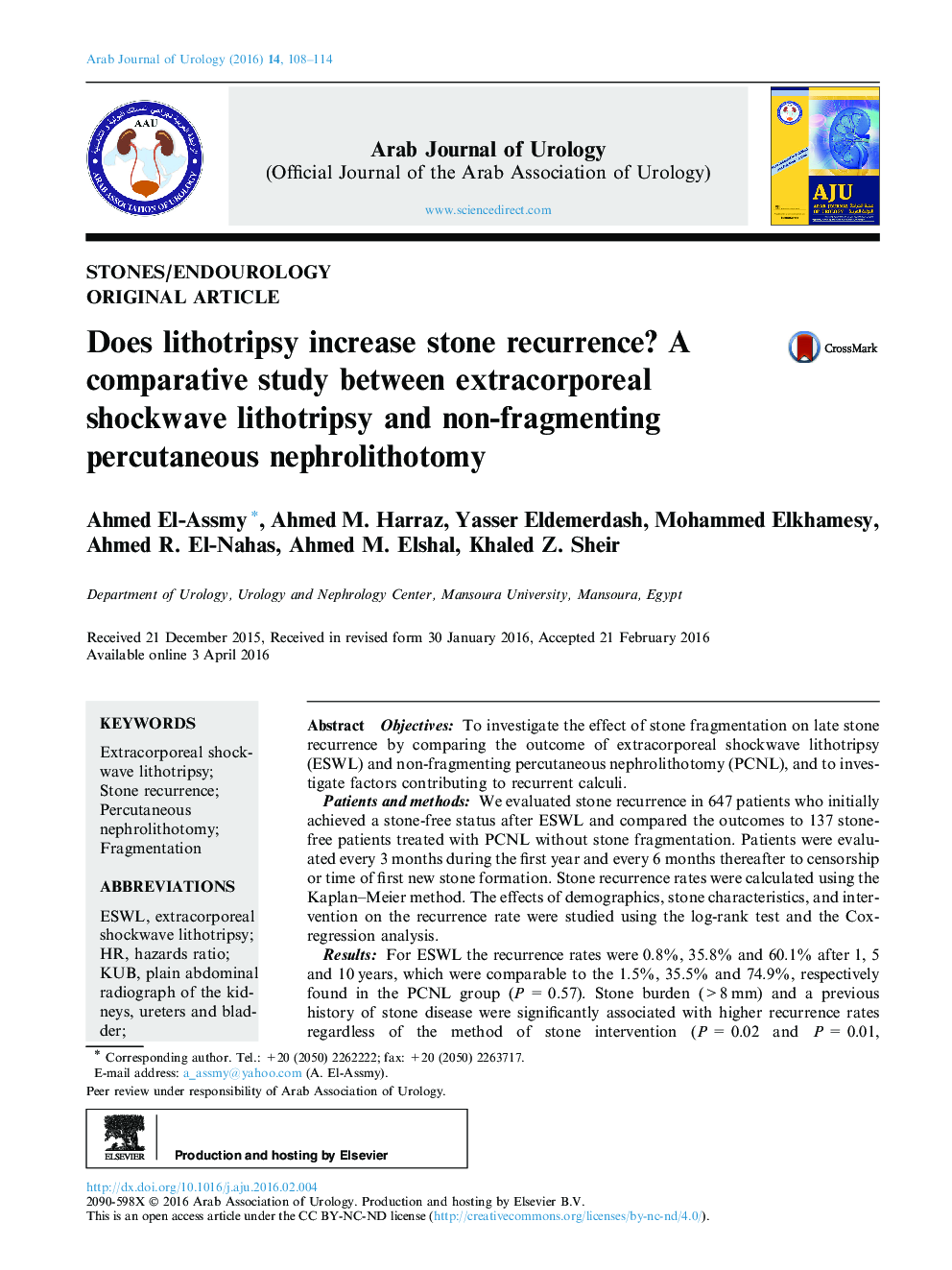 Does lithotripsy increase stone recurrence? A comparative study between extracorporeal shockwave lithotripsy and non-fragmenting percutaneous nephrolithotomy 