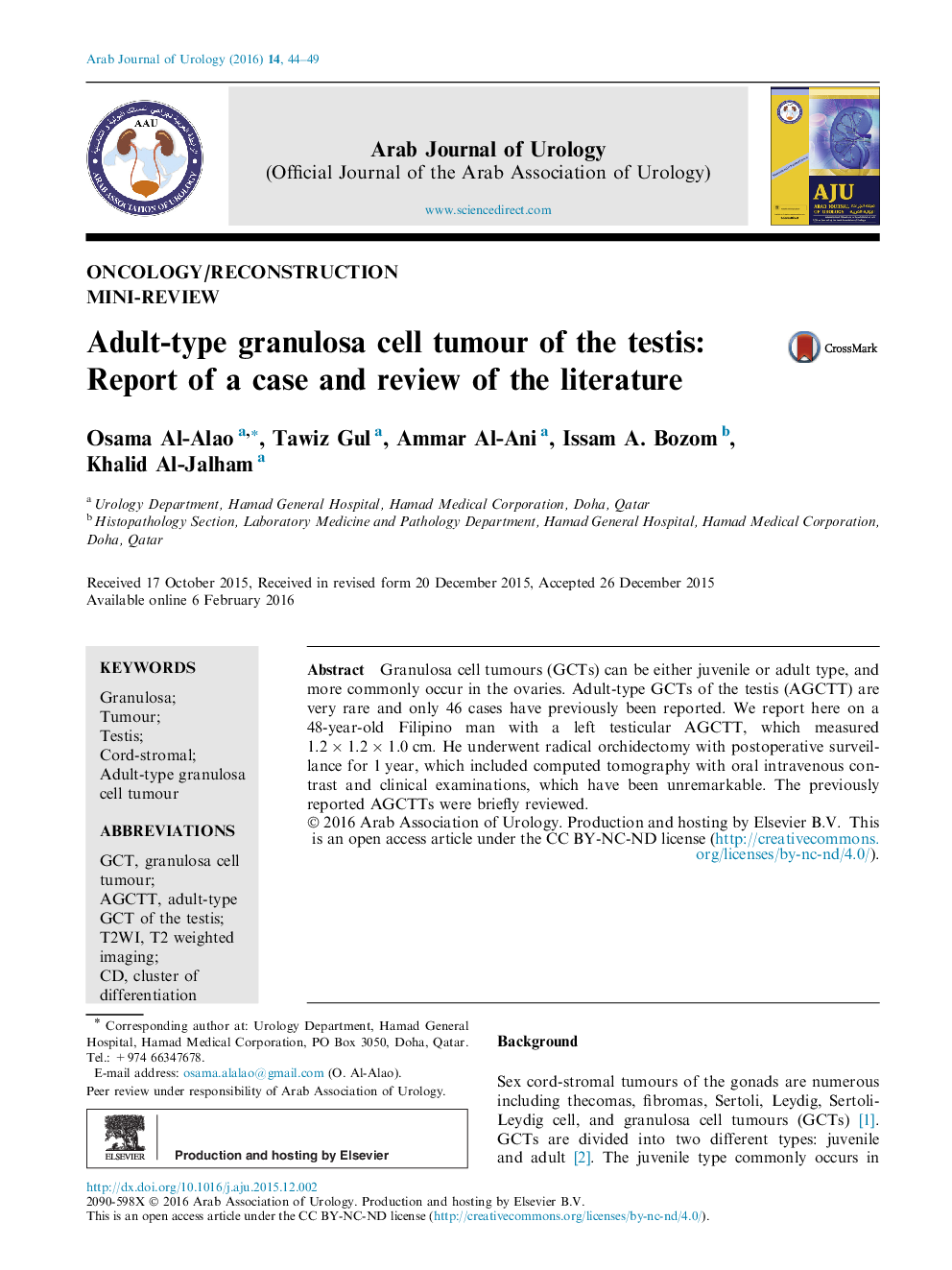 Adult-type granulosa cell tumour of the testis: Report of a case and review of the literature 