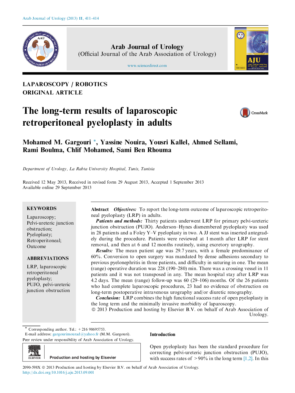 The long-term results of laparoscopic retroperitoneal pyeloplasty in adults 