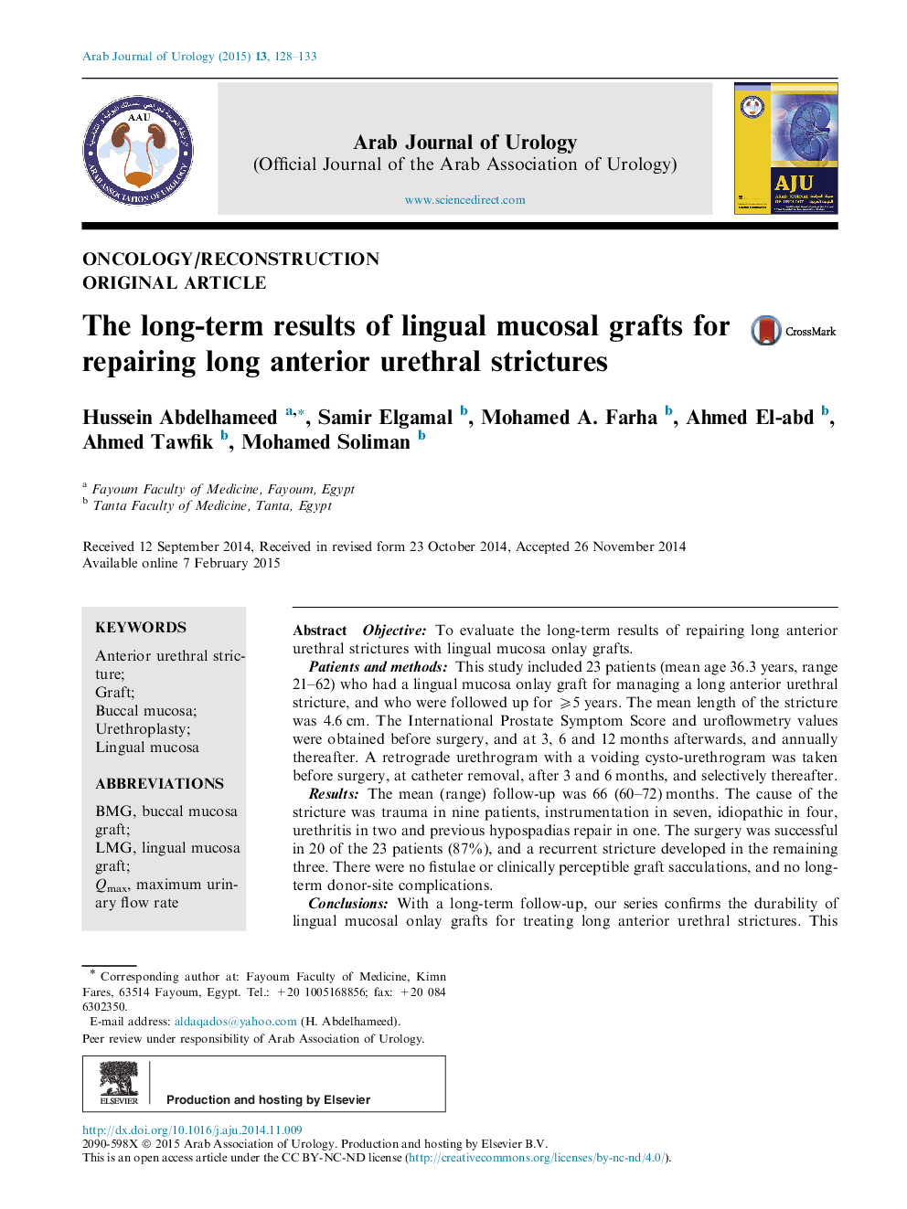 The long-term results of lingual mucosal grafts for repairing long anterior urethral strictures 