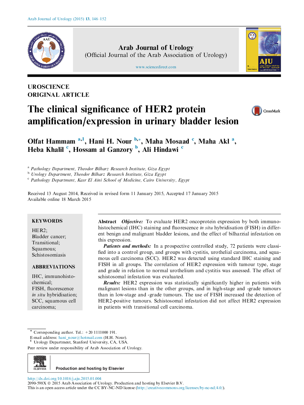 The clinical significance of HER2 protein amplification/expression in urinary bladder lesion 