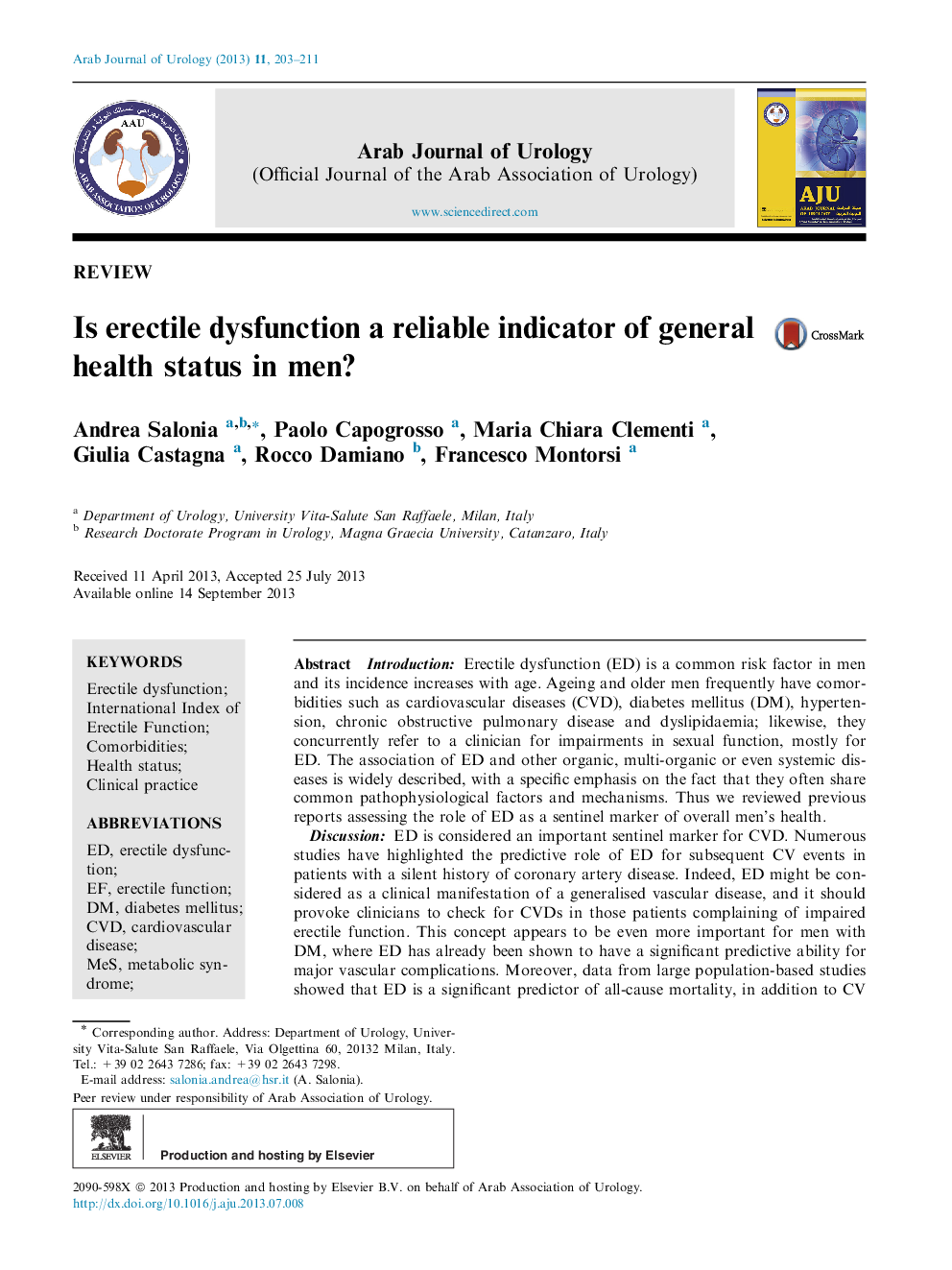 Is erectile dysfunction a reliable indicator of general health status in men? 