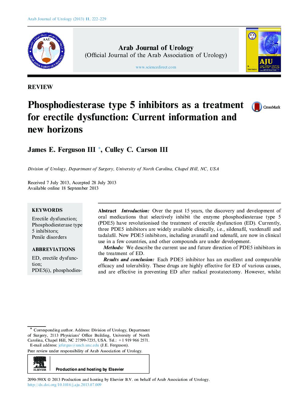 Phosphodiesterase type 5 inhibitors as a treatment for erectile dysfunction: Current information and new horizons 