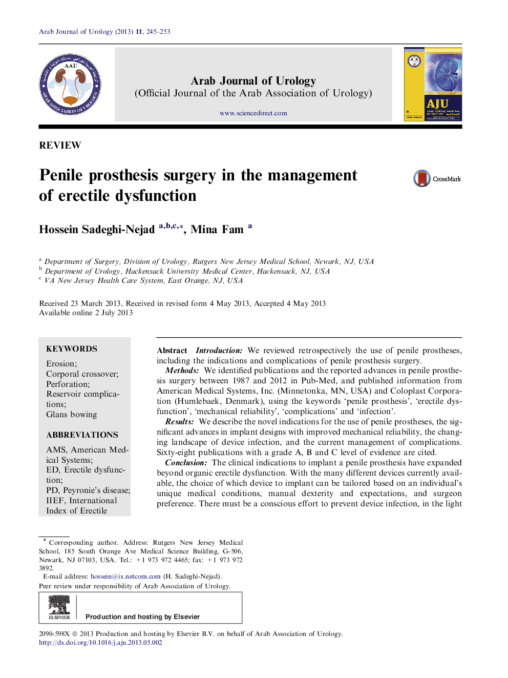 Penile prosthesis surgery in the management of erectile dysfunction 