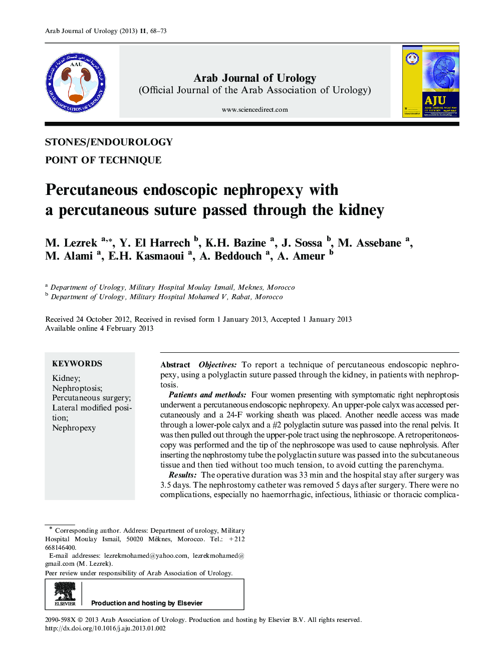 Percutaneous endoscopic nephropexy with a percutaneous suture passed through the kidney 