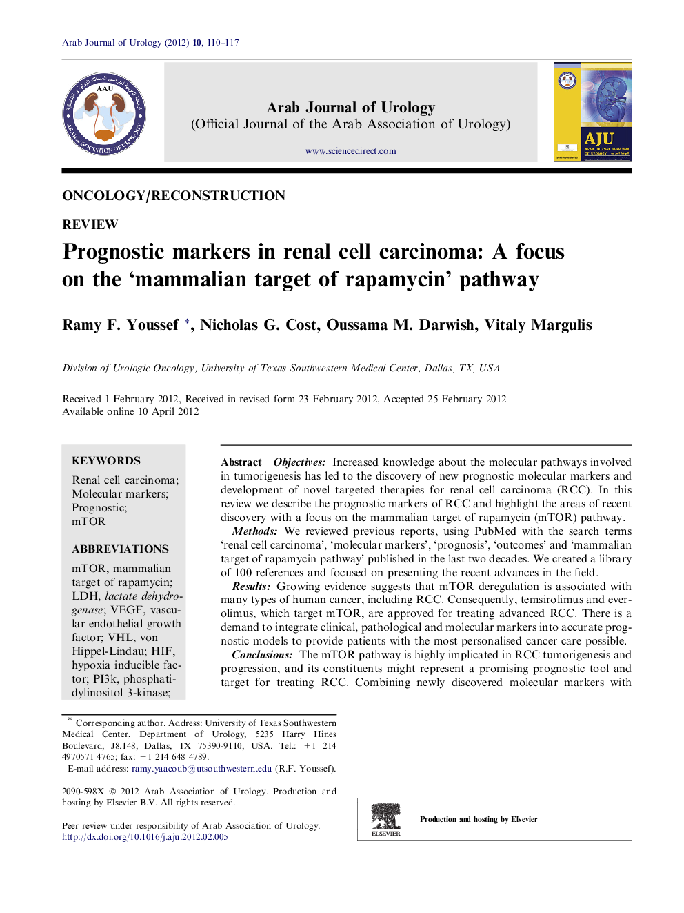 Prognostic markers in renal cell carcinoma: A focus on the ‘mammalian target of rapamycin’ pathway