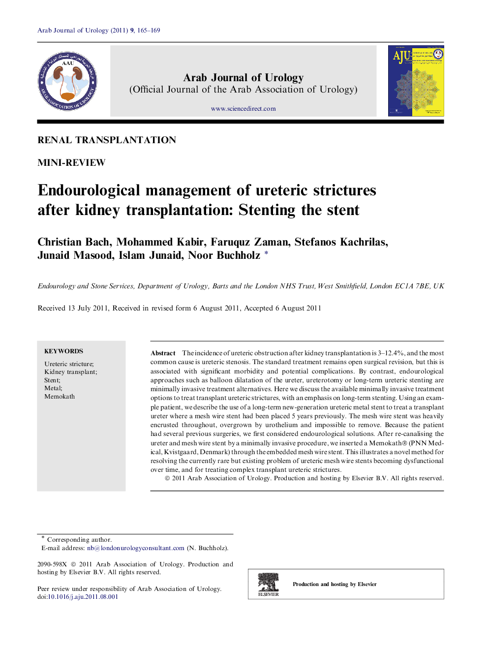 Endourological management of ureteric strictures after kidney transplantation: Stenting the stent