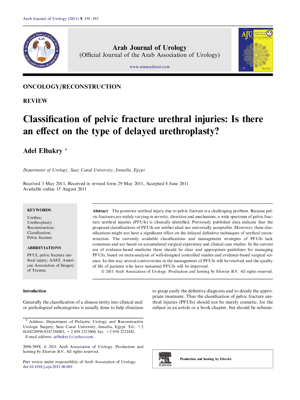 Classification of pelvic fracture urethral injuries: Is there an effect on the type of delayed urethroplasty?