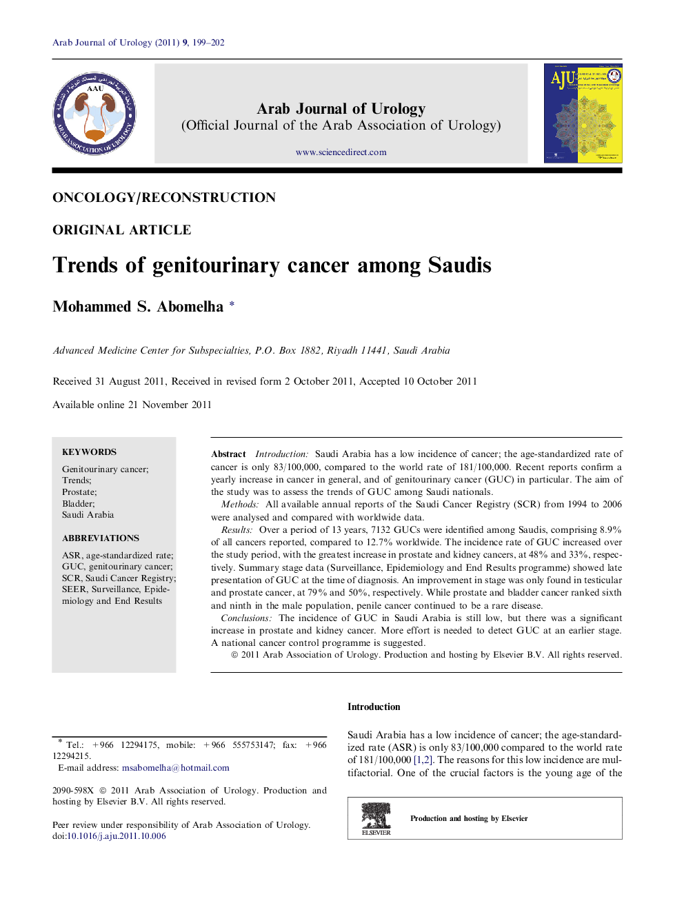 Trends of genitourinary cancer among Saudis