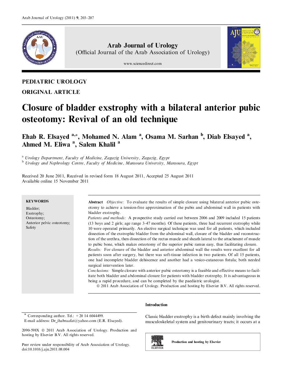 Closure of bladder exstrophy with a bilateral anterior pubic osteotomy: Revival of an old technique