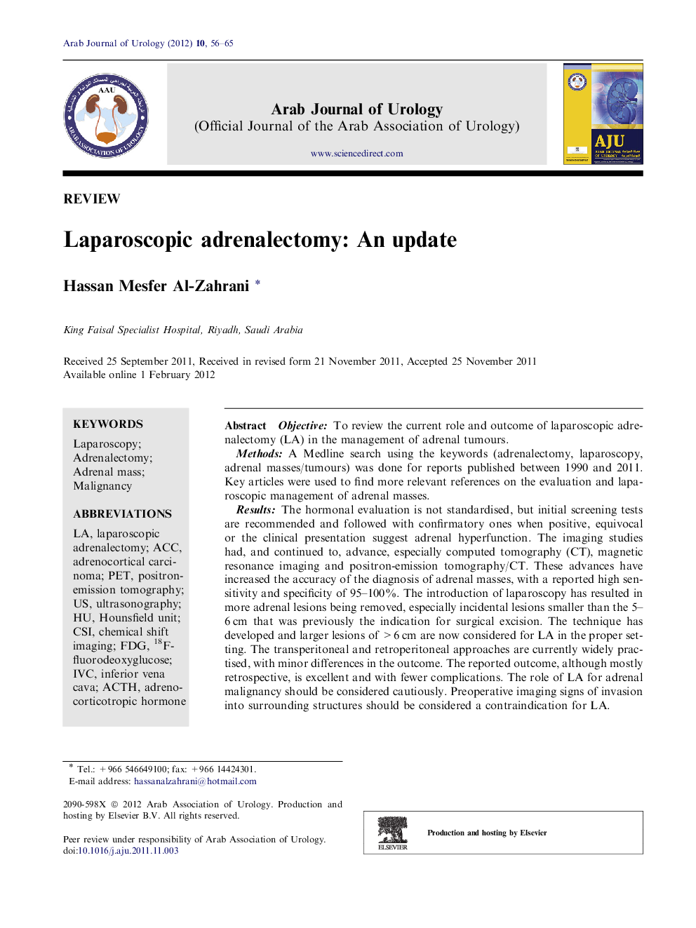 Laparoscopic adrenalectomy: An update